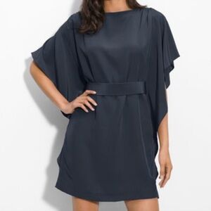 Suzi Chin for Maggy Boutique 100% Silk Navy Mini Dress with Tie Waist